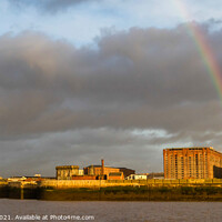 Buy canvas prints of Rainbow over Liverpool Central Docks.  by Phil Longfoot