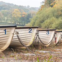 Buy canvas prints of Boats Chained up at the side of the lake by nathan jeffery