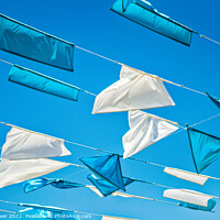 Buy canvas prints of Blue and White Flags by Mark Oliver