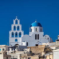 Buy canvas prints of Church and Campernile Oia, Santorini by Ron Thomas