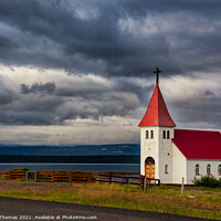 Buy canvas prints of Red Roofed Church, Iceland by Ron Thomas