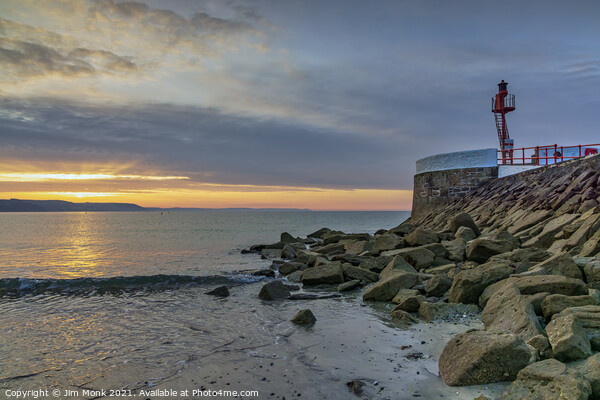 Sunrise at the Banjo Pier, Looe Picture Board by Jim Monk