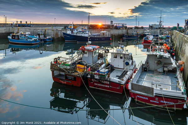 Sunrise at Seahouses Harbour  Picture Board by Jim Monk