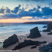 Buy canvas prints of Bedruthan Steps Sunset by Jim Monk