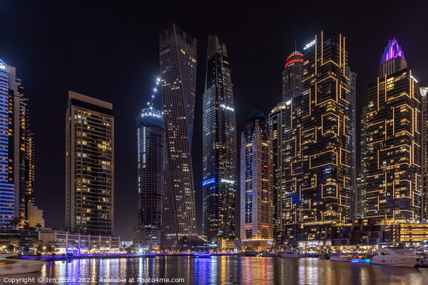 Dubai Marina Nightscape Picture Board by Jim Monk