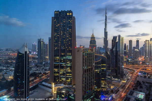 Dusk in Downtown Dubai  Picture Board by Jim Monk