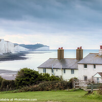 Buy canvas prints of The Seven Sisters & Coastguard Cottages by Jim Monk