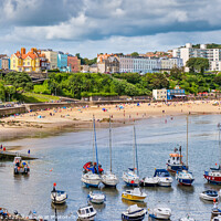 Buy canvas prints of Harbour and North Beach , Tenby by Jim Monk