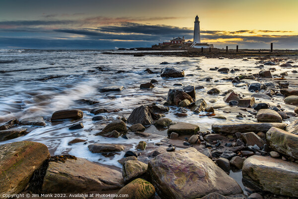St Mary's Lighthouse Sunrise Picture Board by Jim Monk