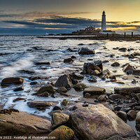 Buy canvas prints of St Mary's Lighthouse Sunrise by Jim Monk