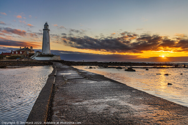 Sunrise at St Mary's Lighthouse  Picture Board by Jim Monk
