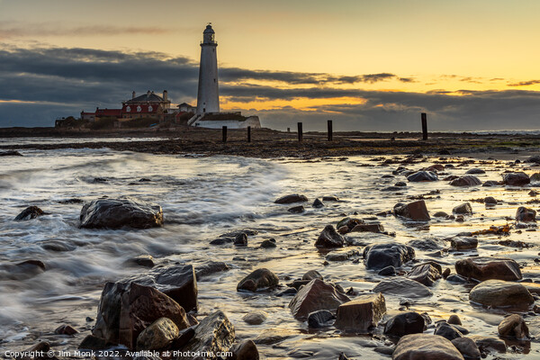 St Mary's Lighthouse at Sunrise Picture Board by Jim Monk