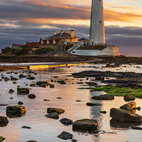 Buy canvas prints of Sunrise at St Mary's Lighthouse. by Jim Monk