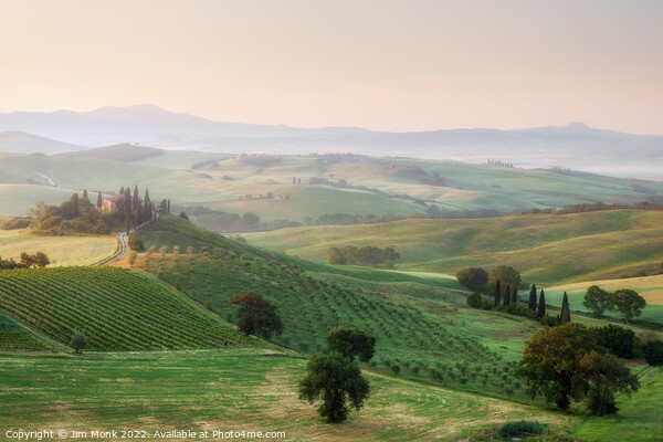 Morning Light Over Podere Belvedere, Tuscany Picture Board by Jim Monk