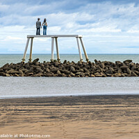 Buy canvas prints of The Couple Statue at Newbiggin By The Sea by Jim Monk