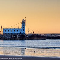 Buy canvas prints of Scarborough Lighthouse Sunrise by Jim Monk