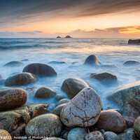 Buy canvas prints of Sunset at Porth Nanven, Cornwall  by Jim Monk