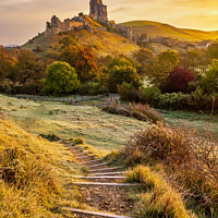 Buy canvas prints of Corfe Castle at Sunrise, Dorset by Jim Monk
