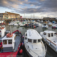 Buy canvas prints of Dusk at West Bay Harbour by Jim Monk