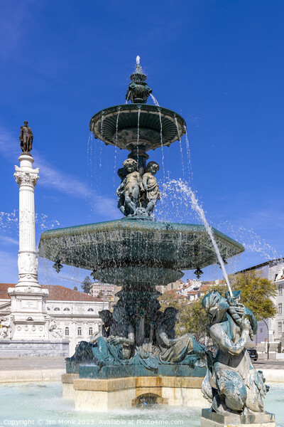 Rossio Square Fountain Lisbon Picture Board by Jim Monk