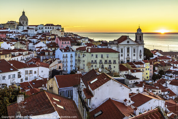 Alfama District at sunrise, Lisbon cityscape Picture Board by Jim Monk