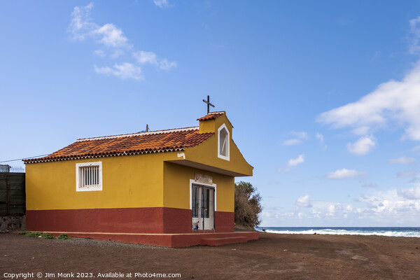 Church by the sea at Punta del Hidalgo, Tenerife Picture Board by Jim Monk