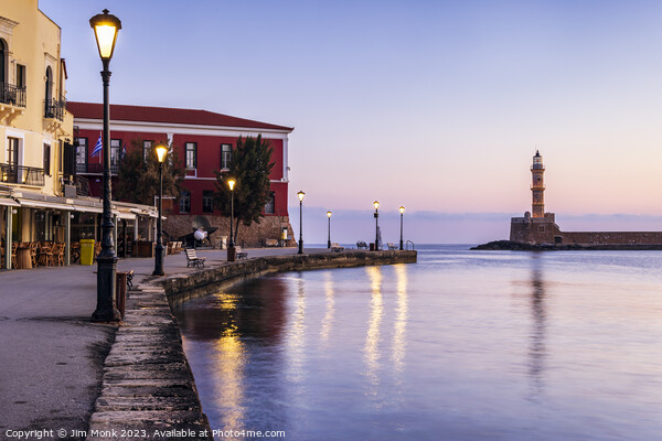 The old venetian harbour of Chania at sunrise Picture Board by Jim Monk