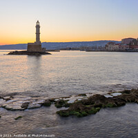 Buy canvas prints of Chania Lighthouse at sunrise by Jim Monk