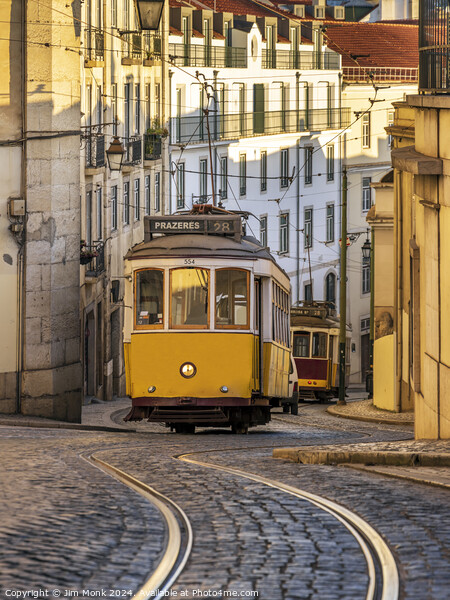 Vintage Yellow Tram in Lisbon Picture Board by Jim Monk