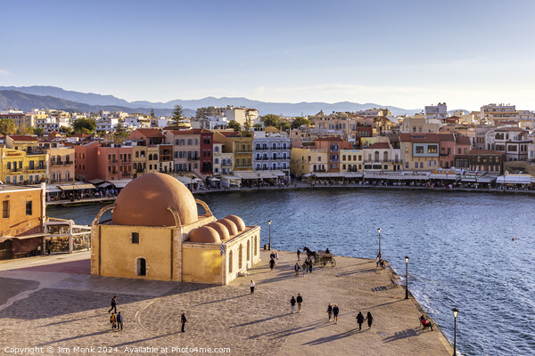 Chania Mosque and Harbour, Crete Picture Board by Jim Monk