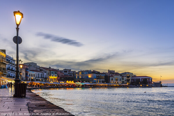 Sunset at the old venetian harbour of Chania Picture Board by Jim Monk