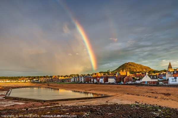 Rainbow over North Berwick Picture Board by Jim Monk