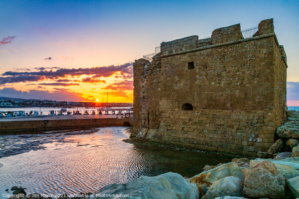 Paphos Castle sunset Picture Board by Jim Monk