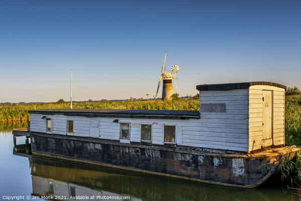 River Thurne Houseboat, Norfolk Broads Picture Board by Jim Monk