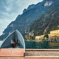 Buy canvas prints of Riva del Garda monument, Lake Garda by Jim Monk