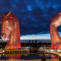 Buy canvas prints of Last Light at the Kelpies by Jim Monk