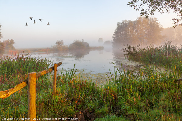 Misty Morning, Cossington Lakes Picture Board by Jim Monk