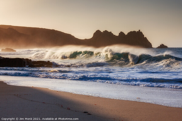 Porthcurno Beach Waves Picture Board by Jim Monk