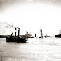 Buy canvas prints of Steam tug early 1900's Lowestoft Harbour in Sepia, by Kevin Allen