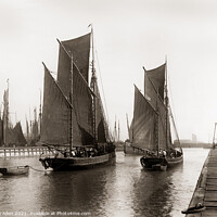 Buy canvas prints of Fishing Smacks leaving Lowestoft Harbour early 190 by Kevin Allen
