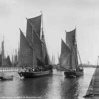 Buy canvas prints of Fishing Smacks leaving Lowestoft Harbour early 190 by Kevin Allen