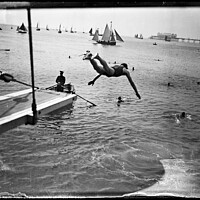 Buy canvas prints of Edwardian diving board, original vintage negative by Kevin Allen