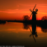 Buy canvas prints of Turf Fen Windmill at sunset, Norfolk Broads, England, UK by Geraint Tellem ARPS