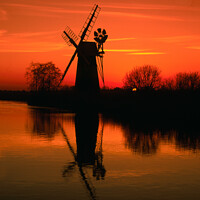Buy canvas prints of Turf Fen Windmill at sunset, Norfolk Broads, England, UK by Geraint Tellem ARPS