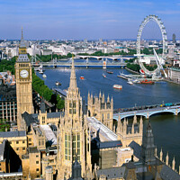 Buy canvas prints of Big Ben,Westminster Bridge, Thames and London Eye, London, UK by Geraint Tellem ARPS