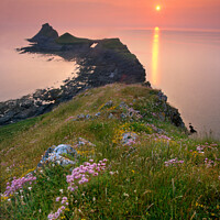 Buy canvas prints of Worms Head at sunset, Rhossili, Gower, South Wales, UK by Geraint Tellem ARPS