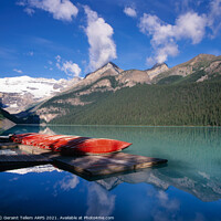 Buy canvas prints of Canoes, Lake Louise, Rocky Mountains, Banff NP Alberta, Canada by Geraint Tellem ARPS