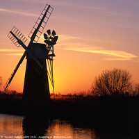 Buy canvas prints of Turf Fen windmill at sunset, Norfolk Broads, England, UK by Geraint Tellem ARPS