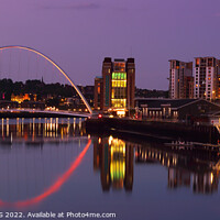 Buy canvas prints of Gateshead Millennium Bridge and Sage reflected in River Tyne, Newcastle UK reflection river, water lights  dusk evening by Geraint Tellem ARPS