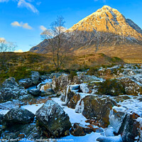 Buy canvas prints of Buachaille Etive Mor and river Coupall in winter, Rannoch Moor, Highlands Scotland by Geraint Tellem ARPS